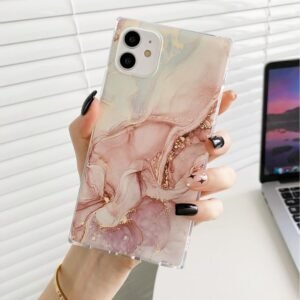 Soft case akrilik motif marmer pink untuk smartphone.